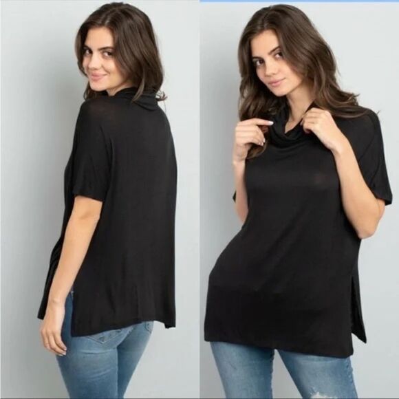 NEW Black Cowl Neck Short Sleeve Top - Picture 2 of 2